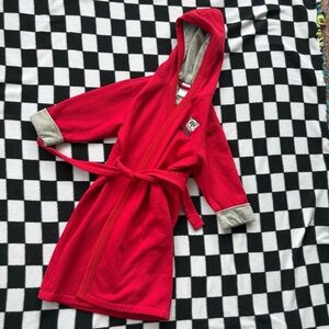 Gymboree Red Hooded Kids Robe with Bear Patch and Gray Trim, size 4-5 years